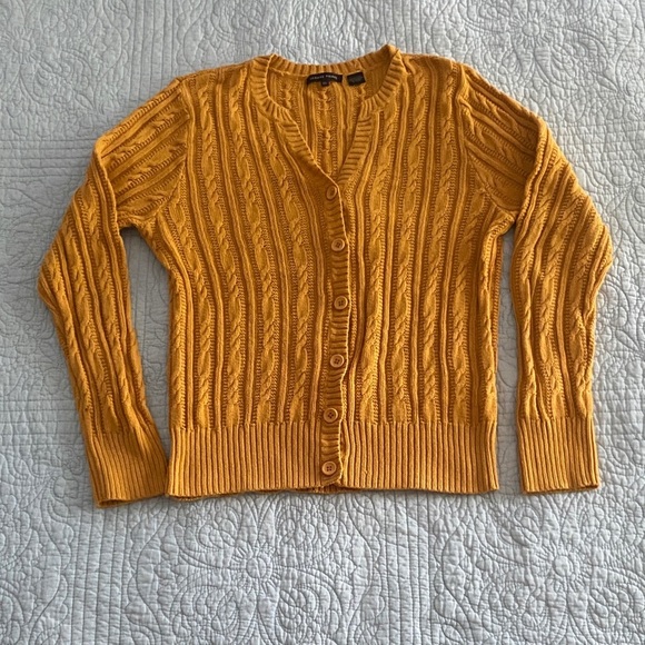 JEANNE PIERRE Mustard Cable Knit Women's Cardigan - Picture 1 of 3